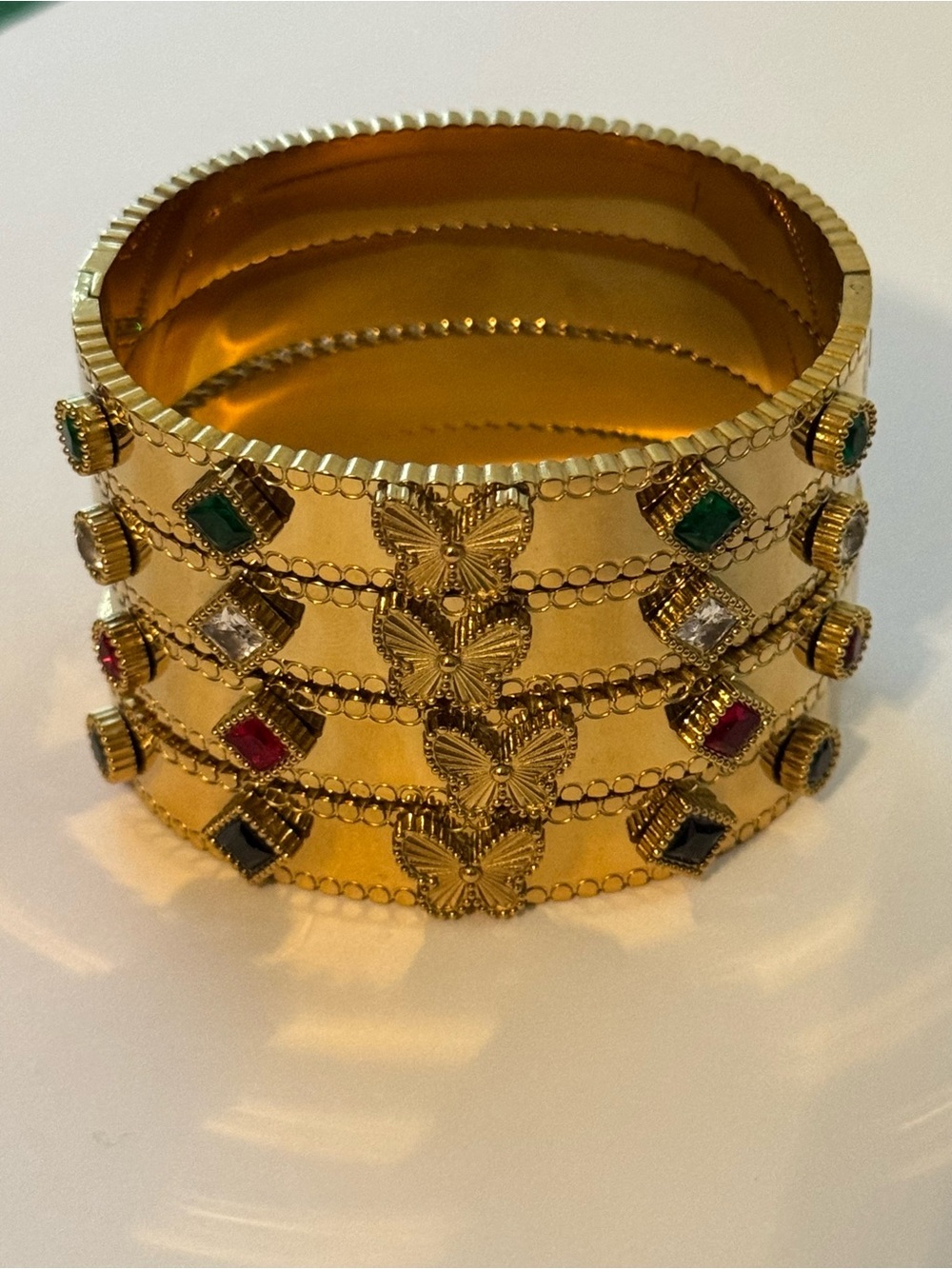 Stainless steel Gold Butterfly Multi-Color Stone Cuff Bracelet